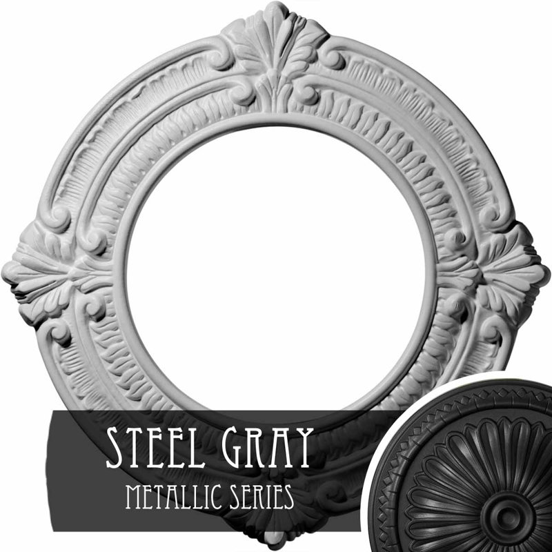 Endurathane Benson Ceiling Medallion, 11 1/8"OD x 6 1/8"ID x 5/8"P (Fits Canopies up to 6 1/8"), Hand-Painted Steel Gray Finish