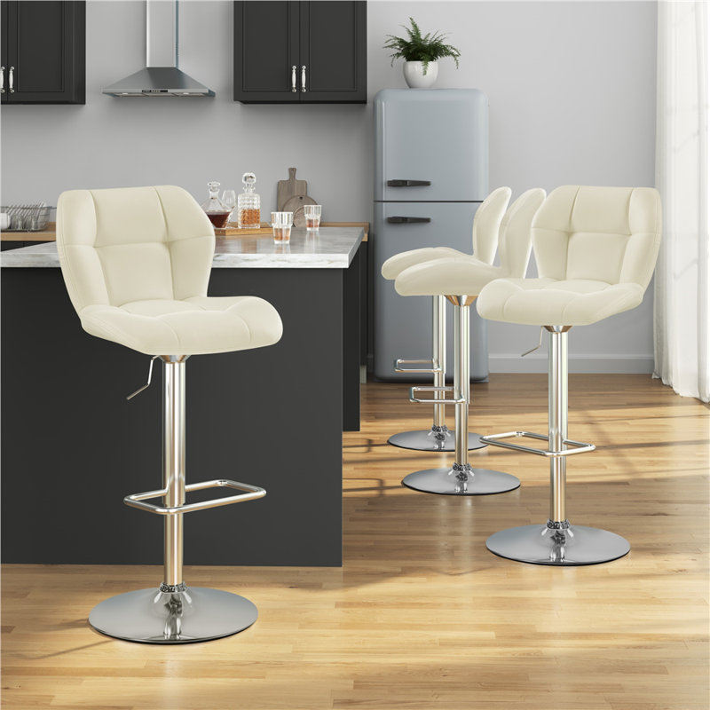 color Height Adjustable Modern Faux Leather Swivel Bar Stools, Beige