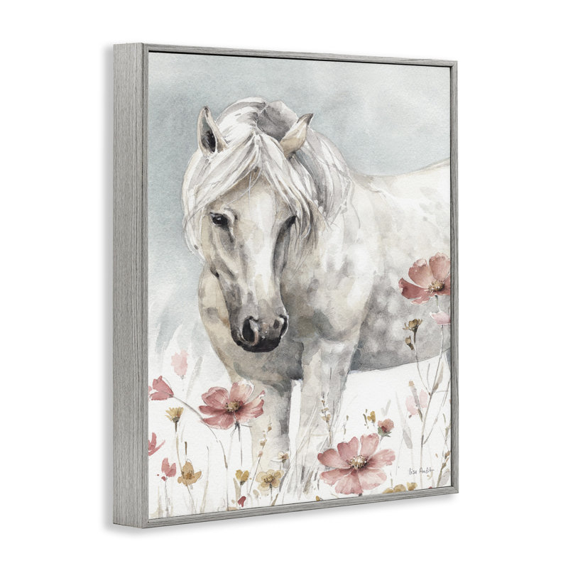 «Beautiful Horse Pink Flower», reproduction, Estampe numérique Farmhouse, H 30 po x l 24 po