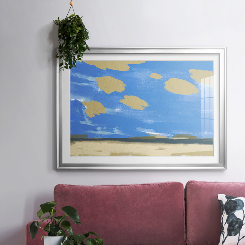 Paysage de plage texturé avec cadre en I et cadre biseauté mat et verre, H 30 po x l 44 po x P 1,5 po, Argent