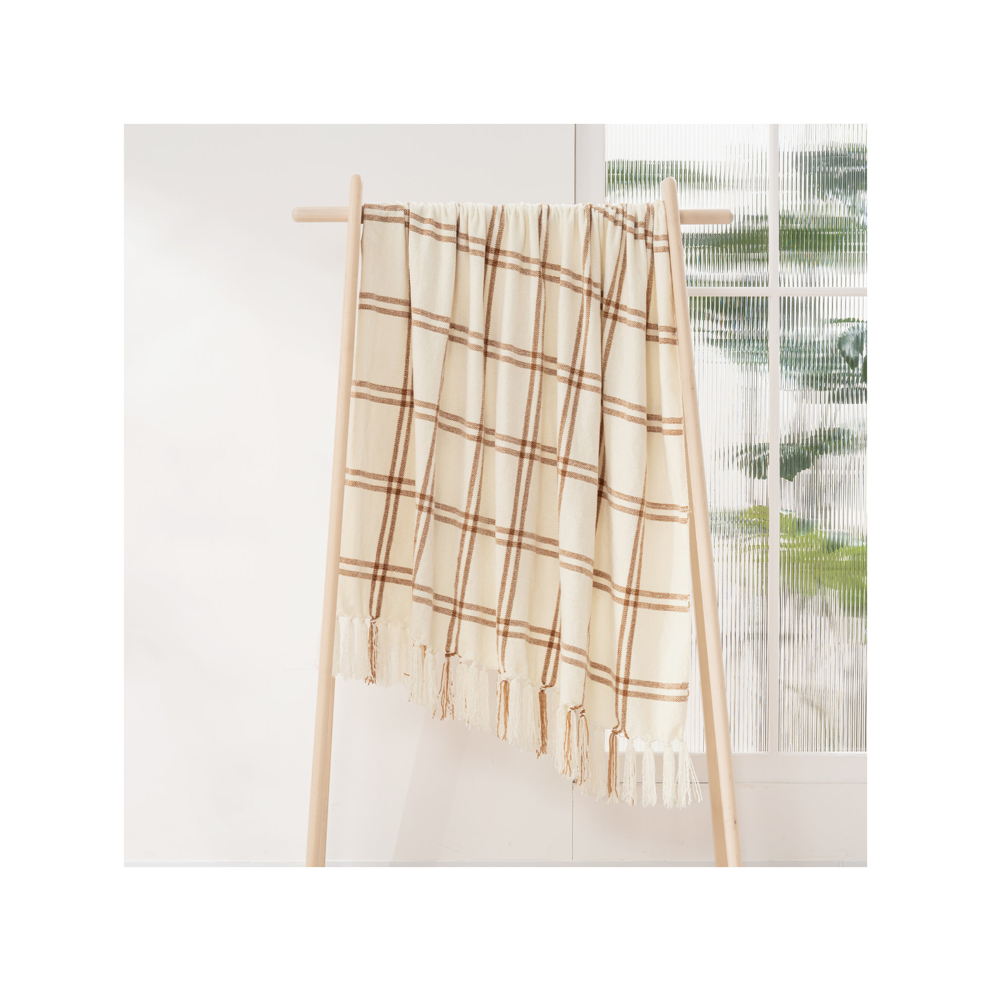 Soft Chenille Throw Blanket, 60" L x 50" W, Cream/Beige Plaid