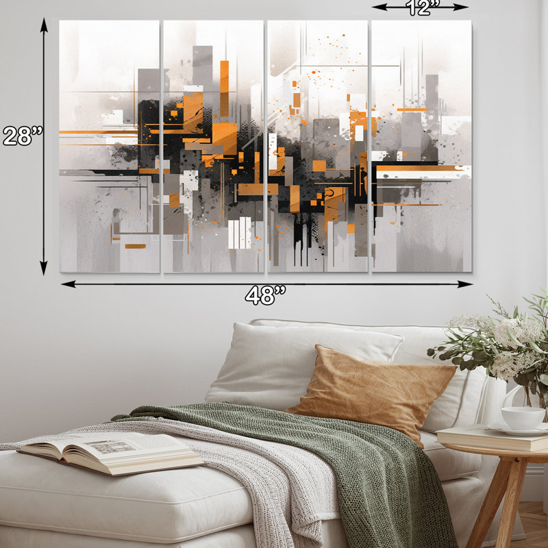 «Orange Grey Bold Stripes», reproduction de toile tendue 4 pièces