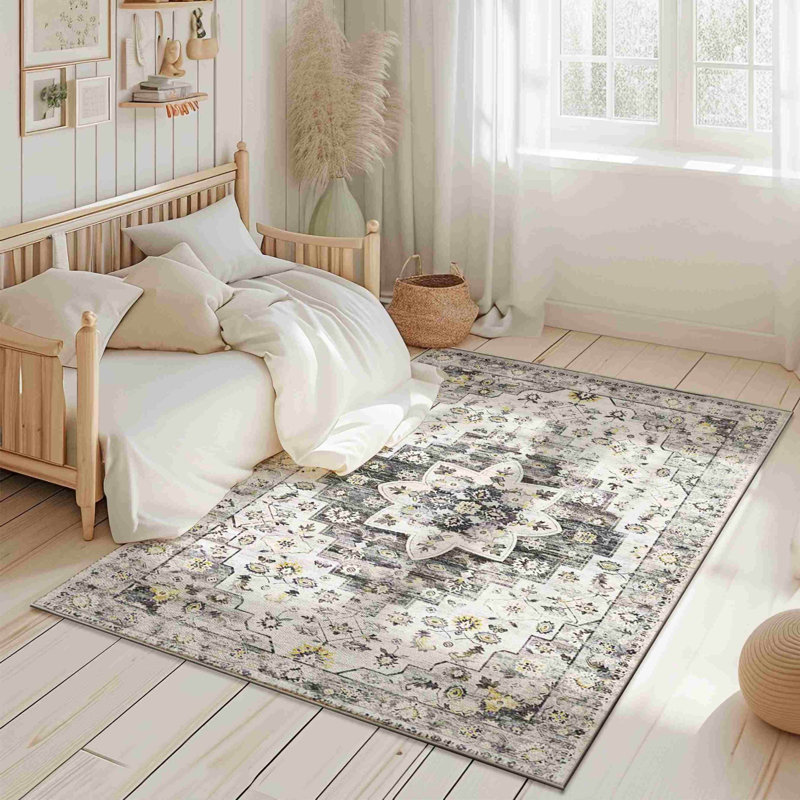 Tapis de salon lavable à la machine Melnick - 7771 - 5 x 8 (5 pi 2 po x 7 pi 5 po), gris