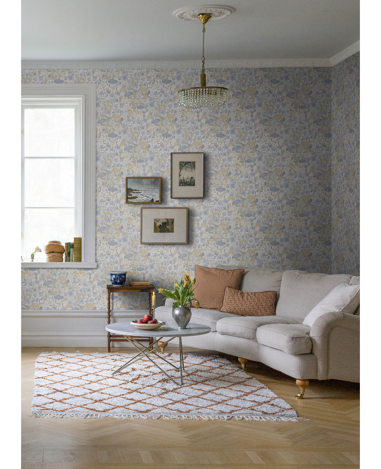 Bixby Faux Grasscloth Wallpaper, Blue/Orange/Cream
