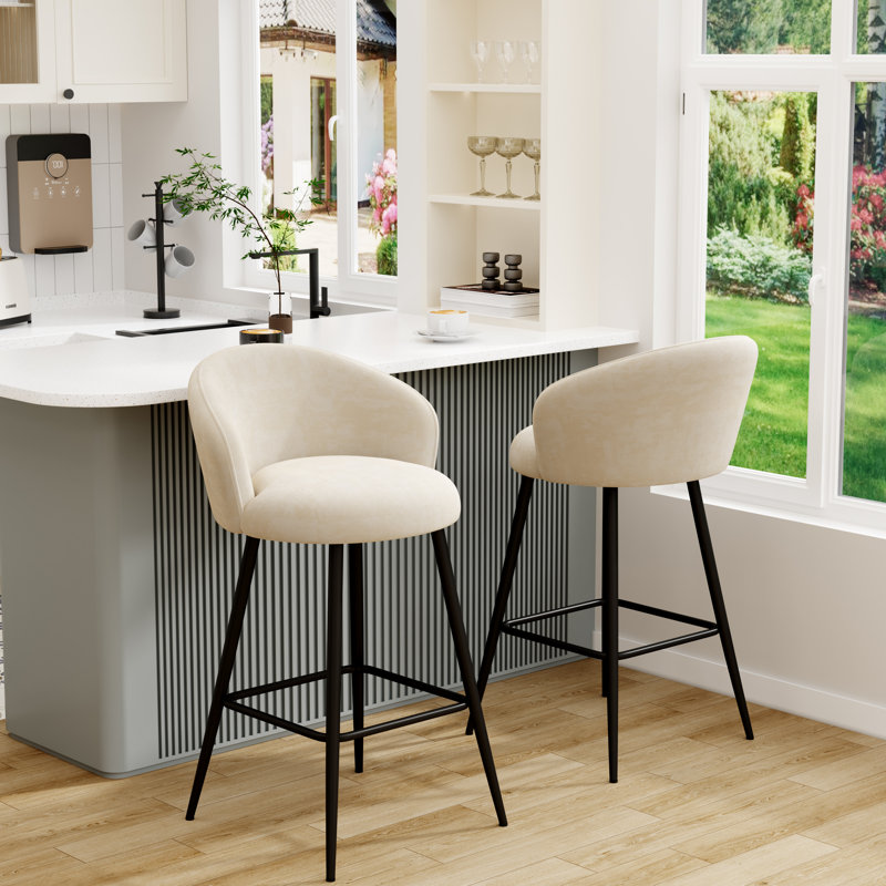 Upholstered Counter Stool With Metal Frame, Ivory, Counter Stool (24” Seat Height), 2