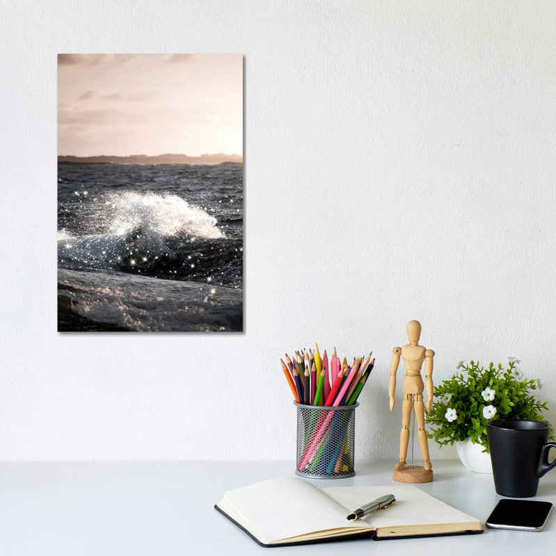 Wave Sunset Glitter by Mambo Art Studio - Wrapped Canvas Gallery-Wrapped Canvas Giclée, 20.32 cm H x 30.48 cm W