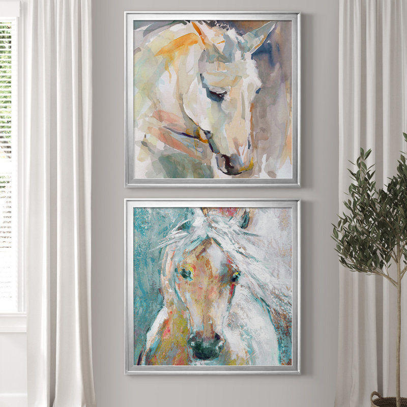 Beautiful Contemplation - ensemble de 2 reproductions d'art encadrées, H 30,5 po x l 61 po x P 3 po, Toile encadrée argentée