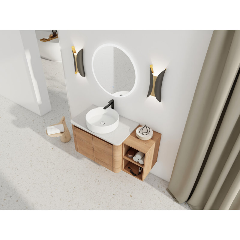 Meuble-lavabo de salle de bain avec lavabo d'art en céramique 42 po, 1 tablette de rangement, 2 portes à fermeture en douceur, contreplaqué - pratique et fonctionnel