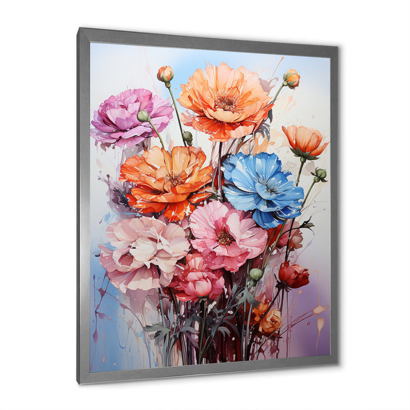 Représentation des œillets, acrylique multicolore II - impression, H 44 po x l 34 po x P 1,5 po, Cadre photo argenté