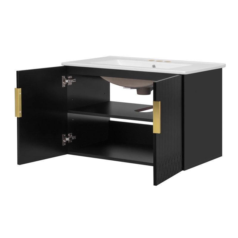 Meuble-lavabo de 30 po avec lavabo en céramique, Noir