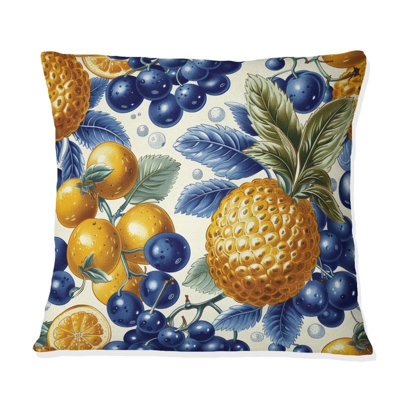 Coussin décoratif à motif de fruits, H 16 po x l 16 po