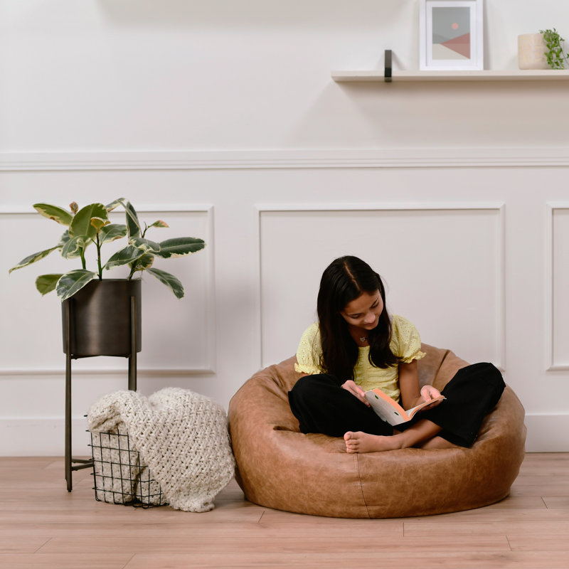 Standard Faux Leather Classic Bean Bag, Pecan Faux Leather, 19" H x 35" W x 35" D