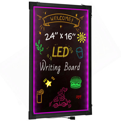 LED Message Writing Board, 24"X16" Illuminated Erasable Lighted Chalkboard, Neon Effect Menu Sign Board, Drawing Board With 8 Fluorescent Chalk Markers And Remote Tested To UL Standards