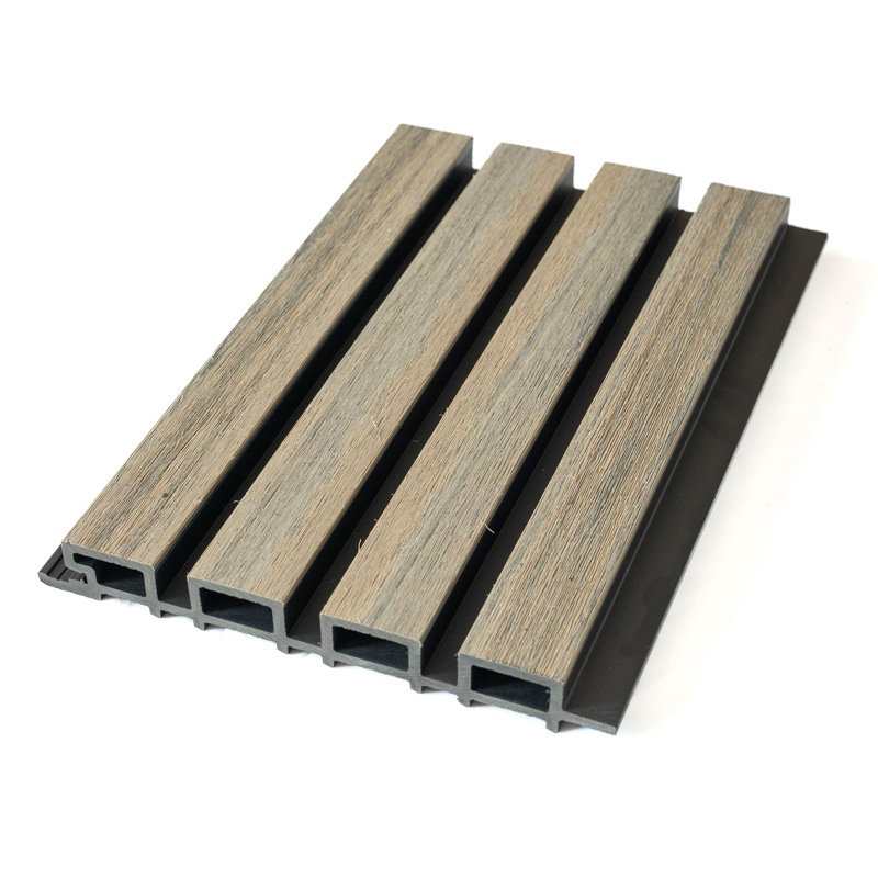 Linear WPC Exterior Wall Slat Siding and Cladding Panels 114 in x 8.62 in, Ancient Wood and Black, Oak