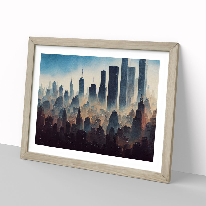 Watercolour New York Skyline Vol.2 - Framed Print, 46cm H x 64cm W x 2cm D, Oak