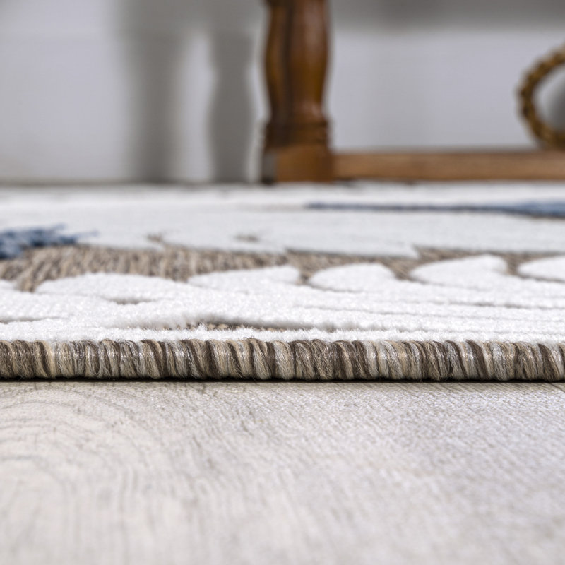 Kile High-Low Tropical Palm Brown/Navy/Ivory Indoor/Outdoor Rug, Rectangle 3'11" x 6'