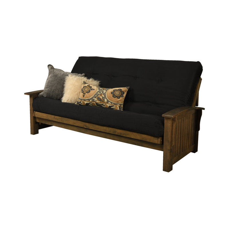 Stratford Queen 87'' Upholstered Futon And Mattress, Black Suede Microsuede