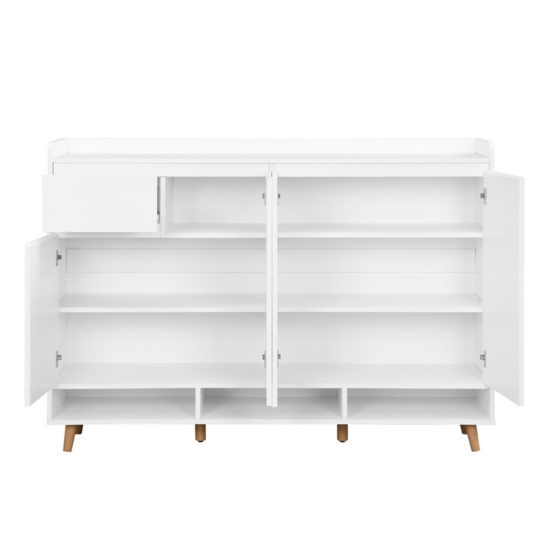 Contemporary Storage Cabinet with 3 Adjustable Partitions & 6 Solid Wood Legs, White