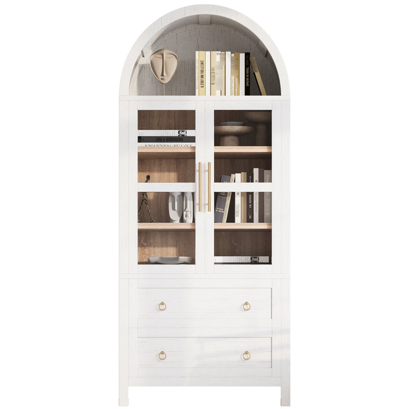 Elegant Arched Top Cabinet With 2 Doors, Drawers, And Soft-close Hinges For A Comfortable Practical Storage Space 71"h Kitchen Adjustable Shelves, Metal Round Pull Rings Easy Efficient Item Management