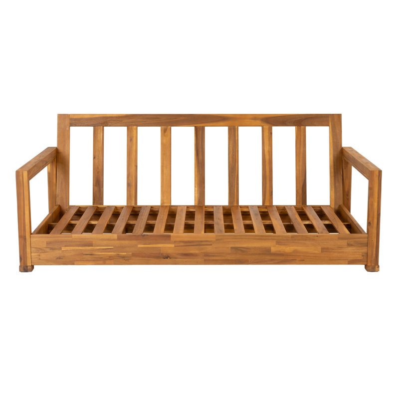 Patio Acacia Wood 3-seater Sofa Outdoor Low Seating Daybed for Poolside,Backyard,Deck, Front Porch, Light Gray, Teak