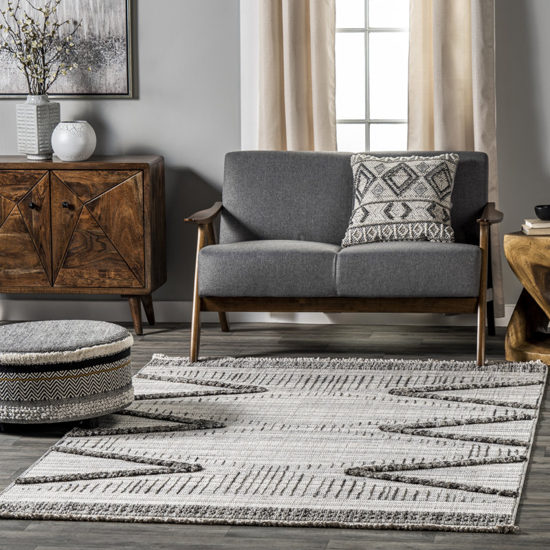 Tapis à pampille géométrique moderne Lyla, Rectangle de 5 pi x 8 pi