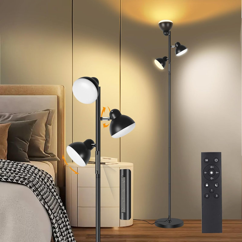 LED Tree Floor Lamp With 3 Rotatable Light Heads, Remote & Touch Control, 3 Colour Temperatures, 36W, Black