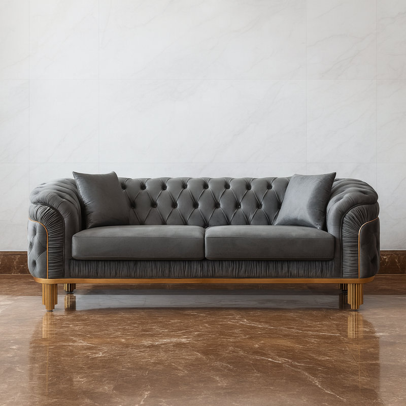 Valorie 92'' Velvet Sofa, Gray Velvet