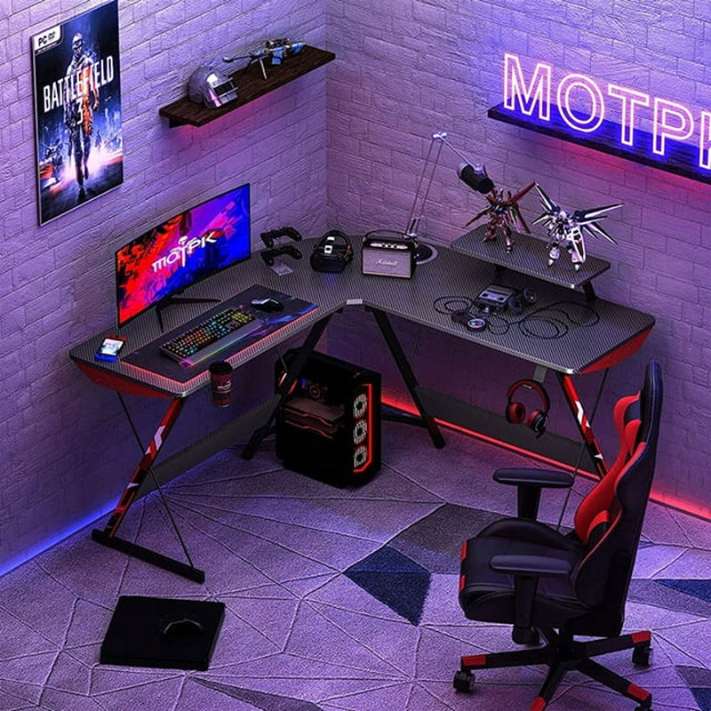 L-Shaped Steel Computer Desk, 29.53" H x 50.98" W x 48.03" D, Black
