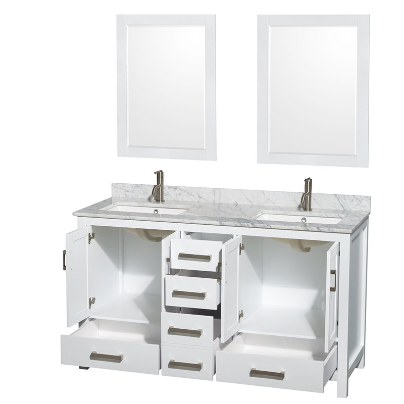 Sheffield 60" Double Bathroom Vanity Set with Mirror, White