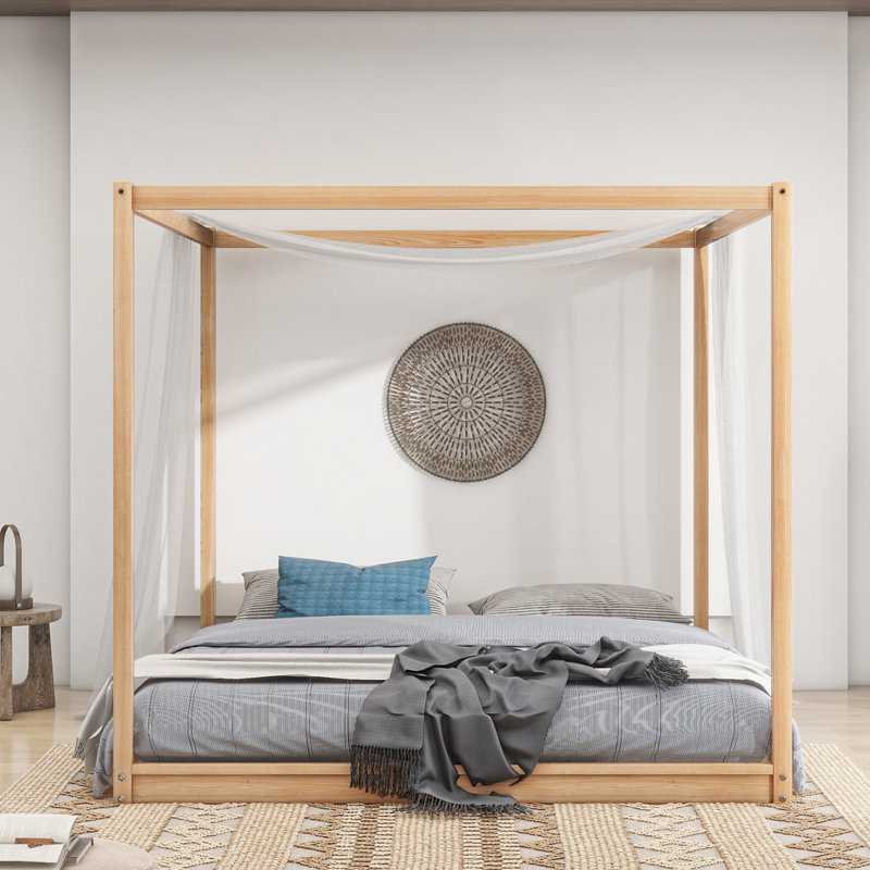 Lit plateforme à baldaquin avec pieds de support, Naturel, Très grand