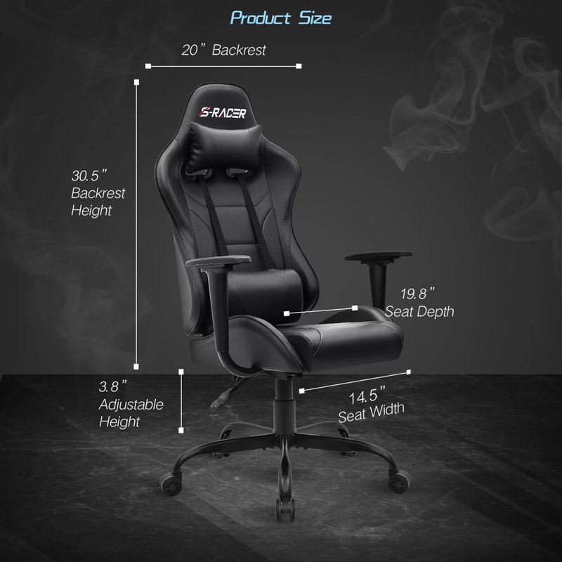 Homall High-Back Adjustable Reclining Ergonomic Faux Leather PC & Racing Game Chair, Black
