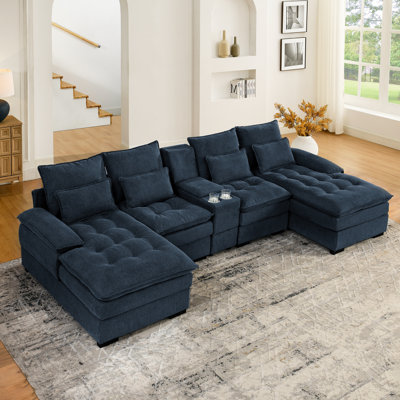 Akeyra Upholstered U Shaped Sectional Sofa with Console by Latitude Run