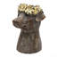 Pot à fleurs 9,3 x 9,3 x 13 po en magnésium avec fini brun texturé et couronne feuille d'or