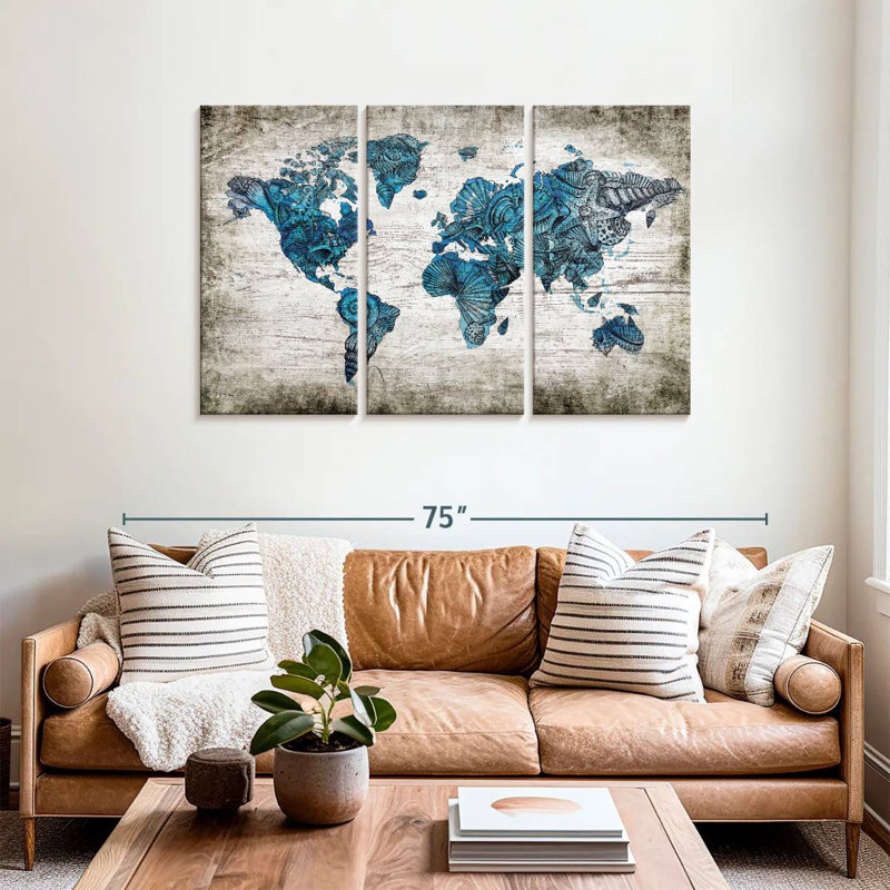 Aliaz Rustic Nautical World Map, 36" H x 57" W