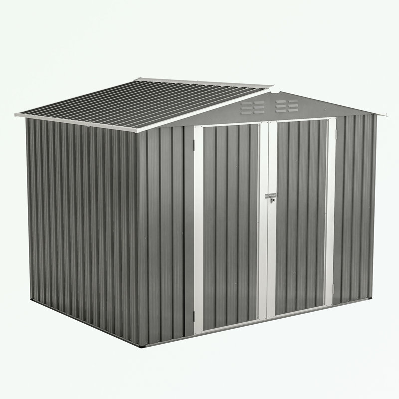Outdoor Tool Storage Shed with Metal Foundation, Gray