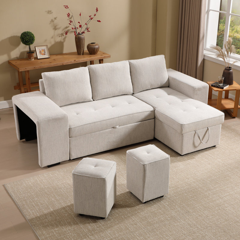 Canapé-lit rembourré Finkbeiner, Mélange de polyester beige
