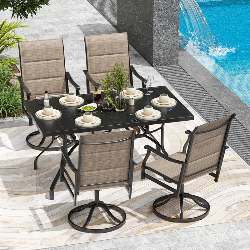 4 Person Garden Dining Set With Metal Table, Beige