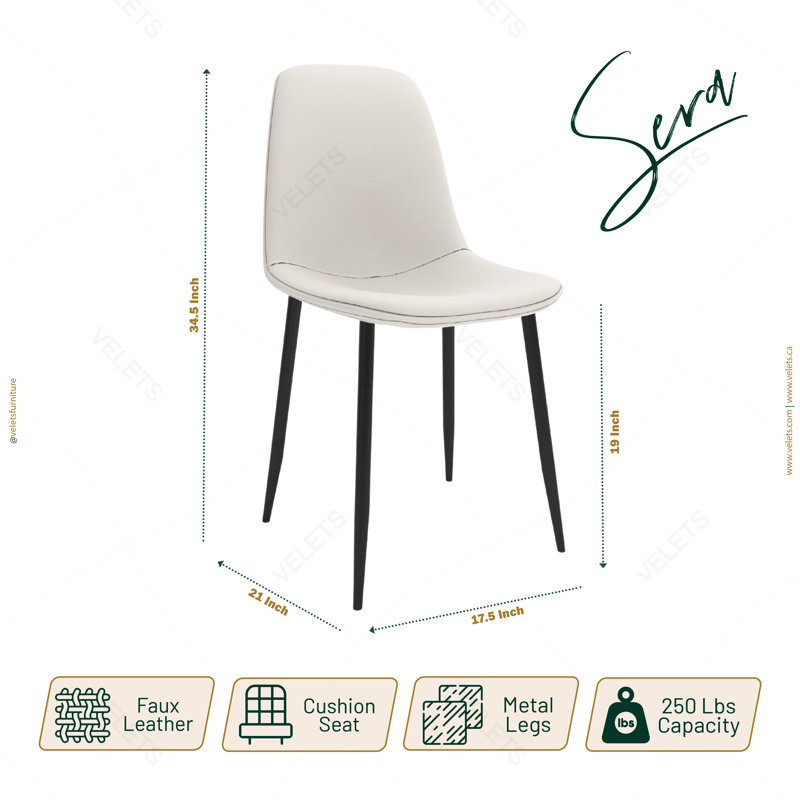 Chaise d'appoint rembourrée, dossier incurvé à dossier arrondi, siège rembourré de mousse avec pieds minces, Blanc, Noir