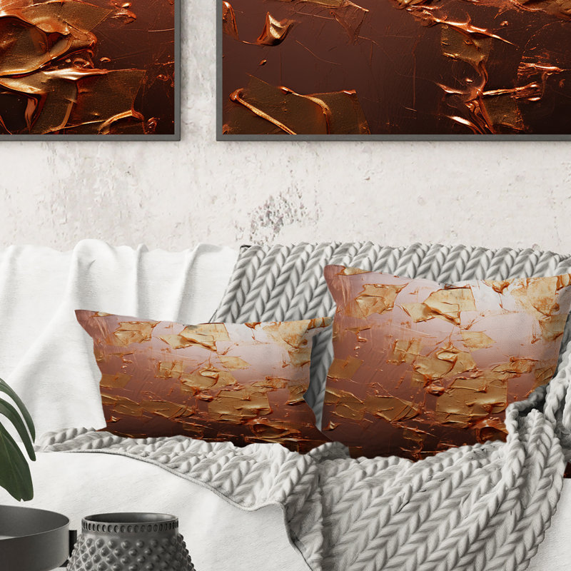 «Sudden Joy Mystical Abstraction» rose et or - Coussin décoratif avec peinture abstraite
