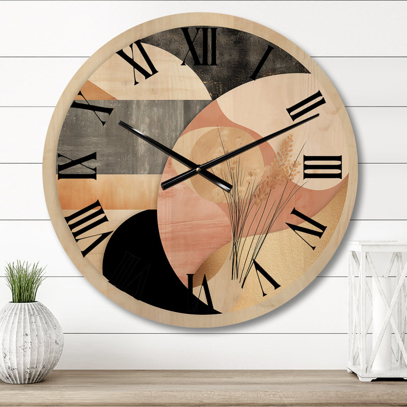 Horloge murale rétro en or rose Minimal Geometrics II, Moyenne