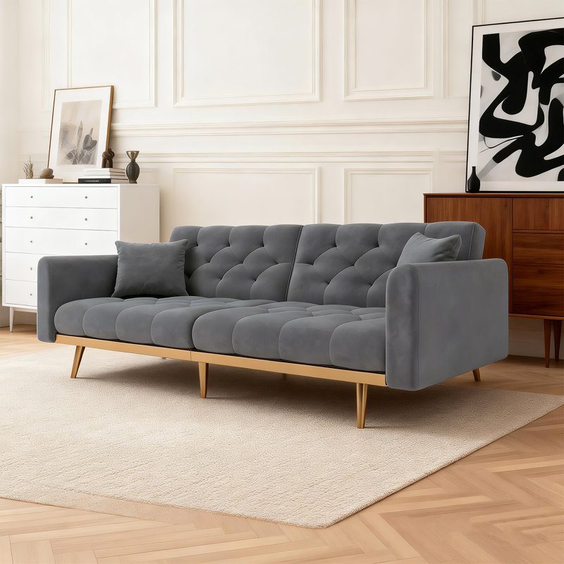 2 Seater Velvet Sofa Bed, Grey
