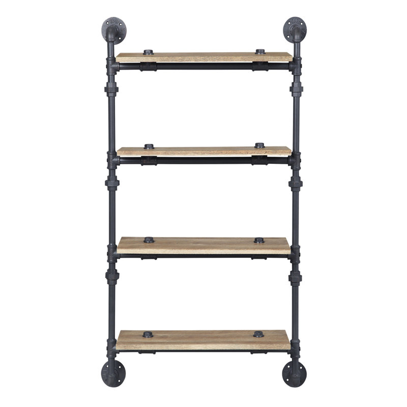 Tablette murale 4 niveaux chêne et sable noir, H 47,57 po x l 28,57 po x P 9,57 po