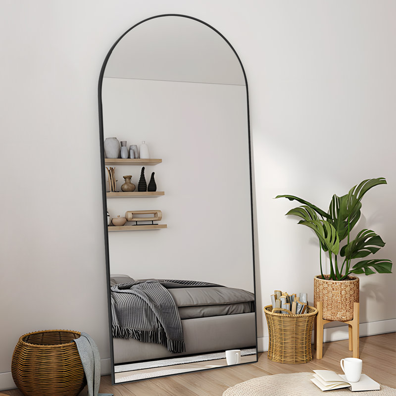 Miroir surdimensionné arqué sur toute la surface avec support - Miroir de plancher mural ou autoportant pour la décoration d'une pièce