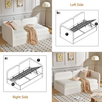 Juanetta Reversible Boucle Corner Daybed with Upholstered Design & Hydraulic Lift-Up Storage