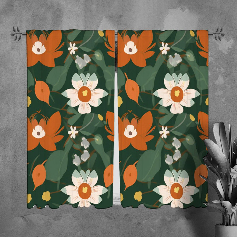 Motif de rideaux à motif floral vert - 6033, L 20 po x L 82 po