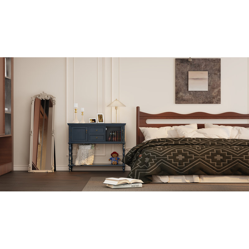 Farmhouse Wood Console Table with Drawers and Cabinet for Entry and Living Room, Navy