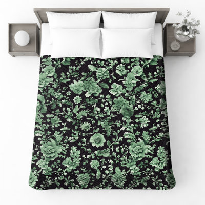 Couvre-lit matelassé vert à motif floral toutes tailles