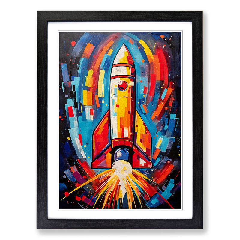 Rocket Abstract No.2 - Single Picture Frame Print on Wood, Black, 46cm H x 34cm W x 2cm D