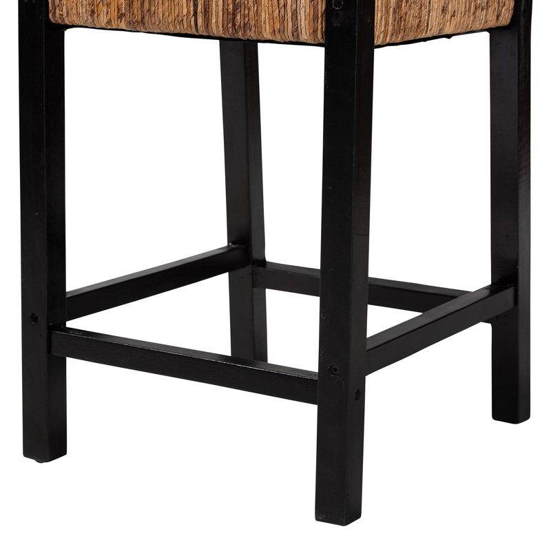 Bali & Pari Raniya Seagrass Counter Stool Set Of 2 - Solid Mango Wood Frame With Woven Seat And Backrest, Rustic Boho Style Dining Or Kitchen Island Seating, Black