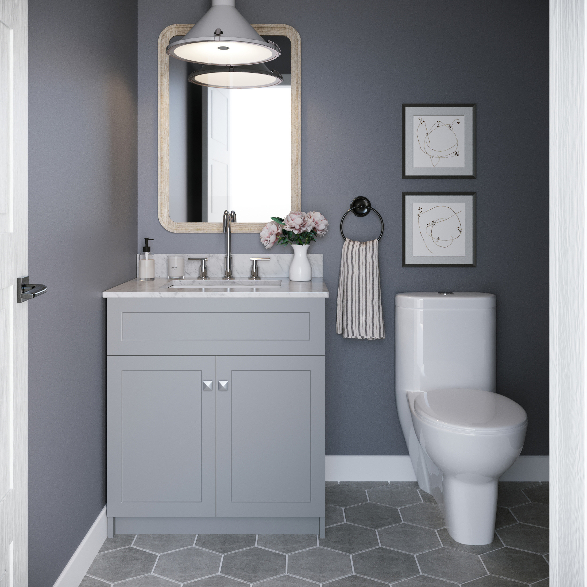 Derby Over the Toilet Bathroom Spacesaver Storage Rack, Black Metal Frame &  Marble Wood Top, Traditional